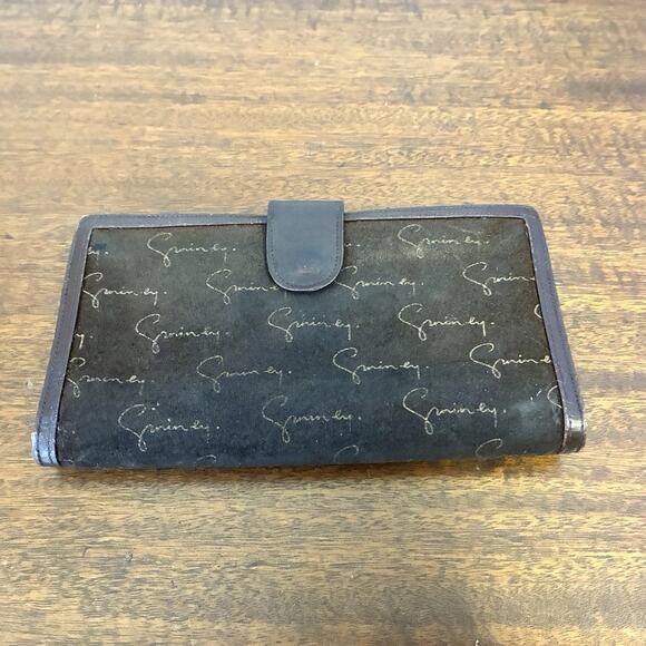 GIVENCHY Classic Vintage Logo Leather x Suede Long Wallet Brown *read* - Picture 1 of 15